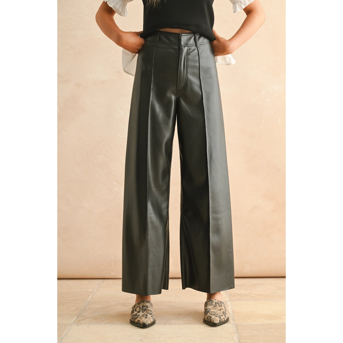 Miou Muse - Pintuck Detail Faux Leather Pants - Black – Union