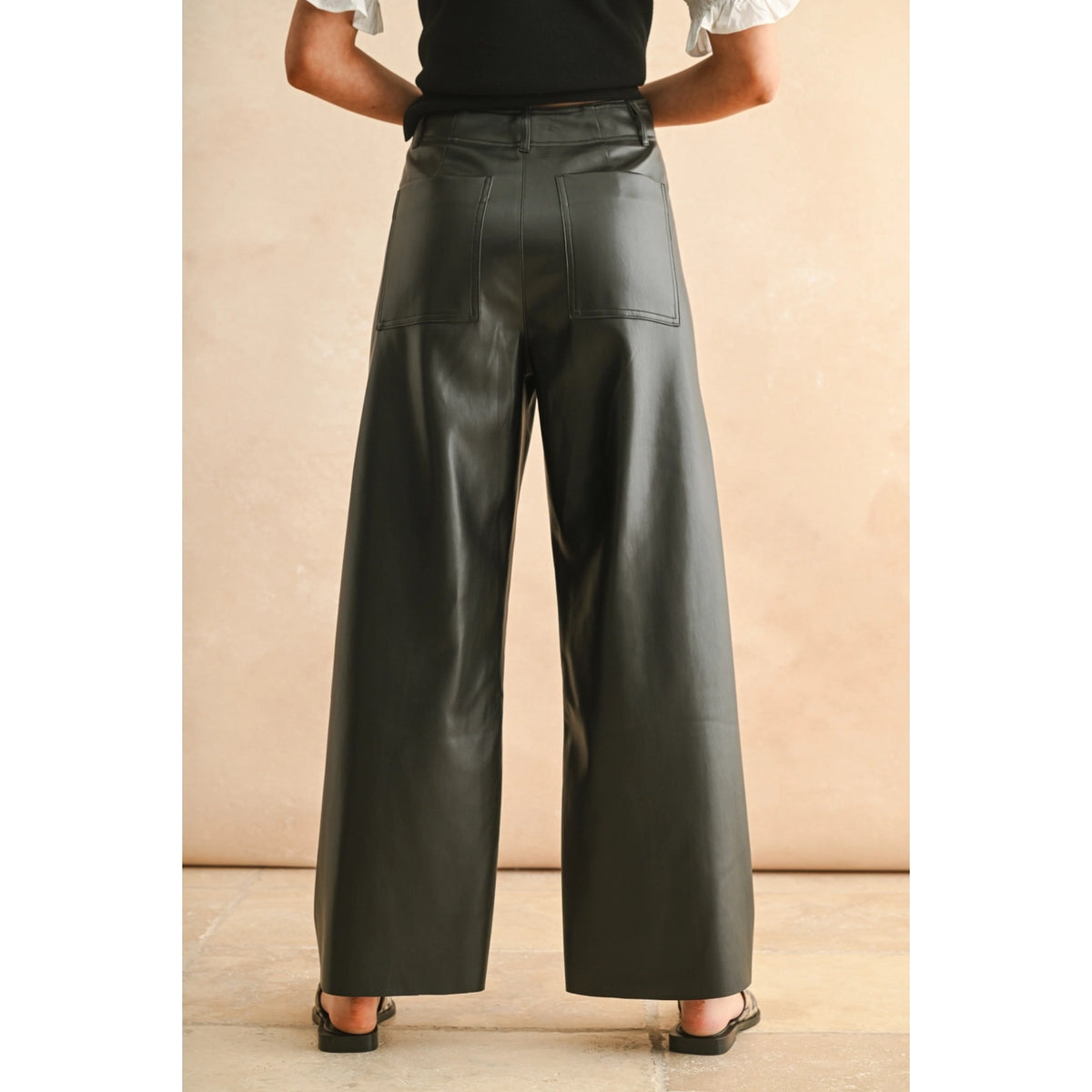 Miou Muse - Pintuck Detail Faux Leather Pants - Black – Union