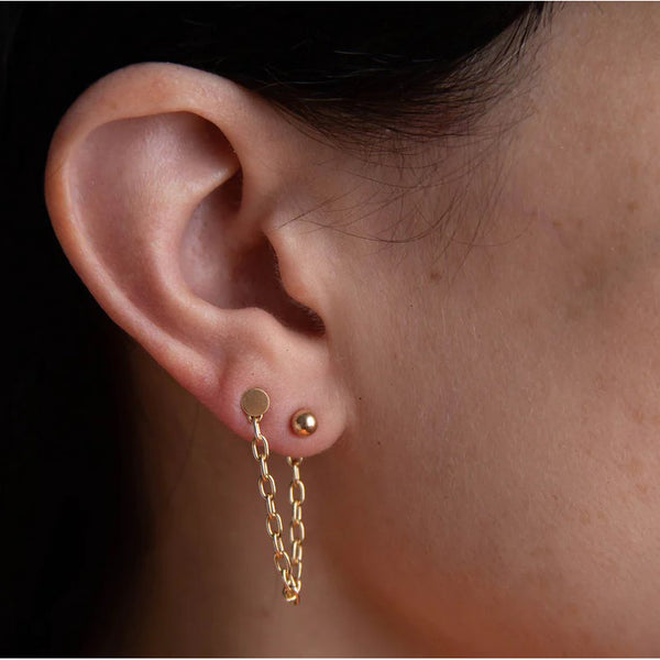 Rebekah Vinyard - Ball and Dot Studs with Chain Back - 14K Gold Filled
