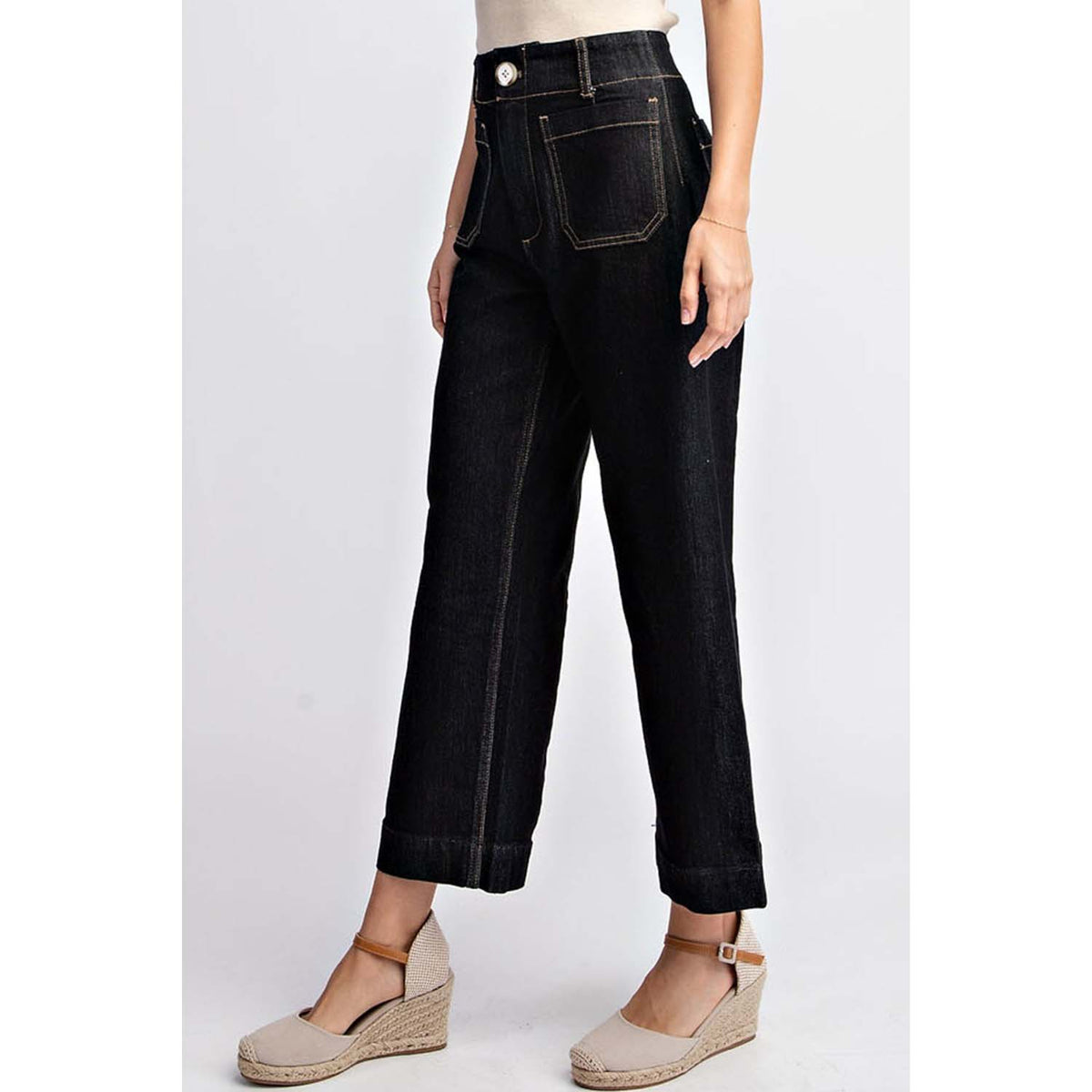 ee:some - Cropped Straight Leg Pants - Black Denim – Union