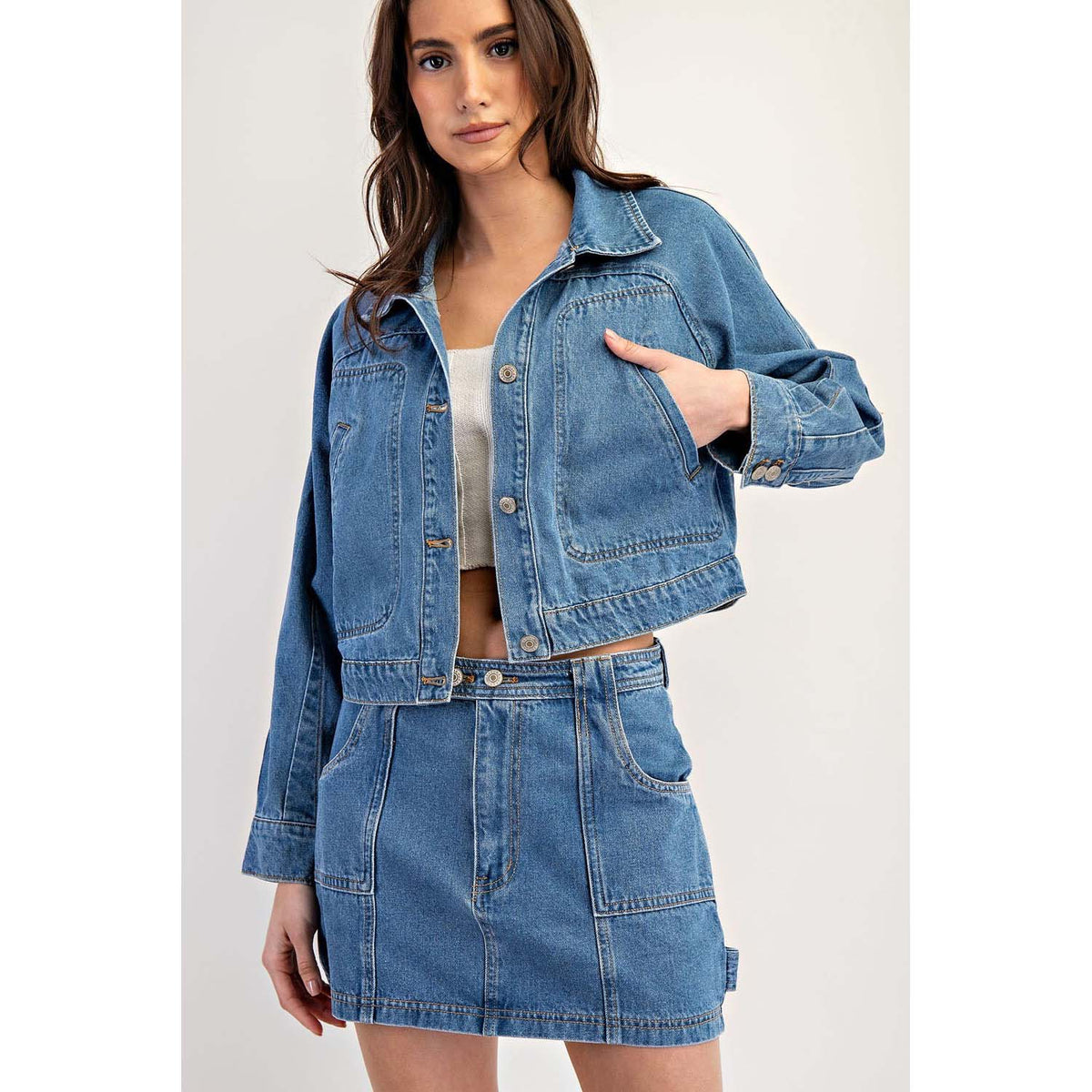 ee:some - Denim Long Sleeve Button Down Jacket - Light Denim