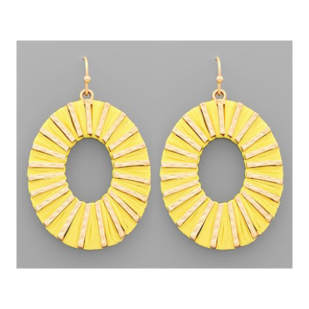 Raffia Wrapped Oval Earrings - Yellow