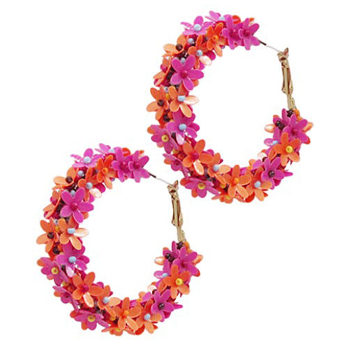 Sequin Flower Hoops - Pink and Orange