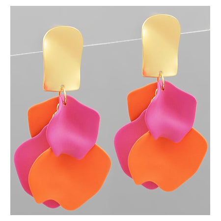 Two Tone Colored Petal Earrings - Fuchsia Multi