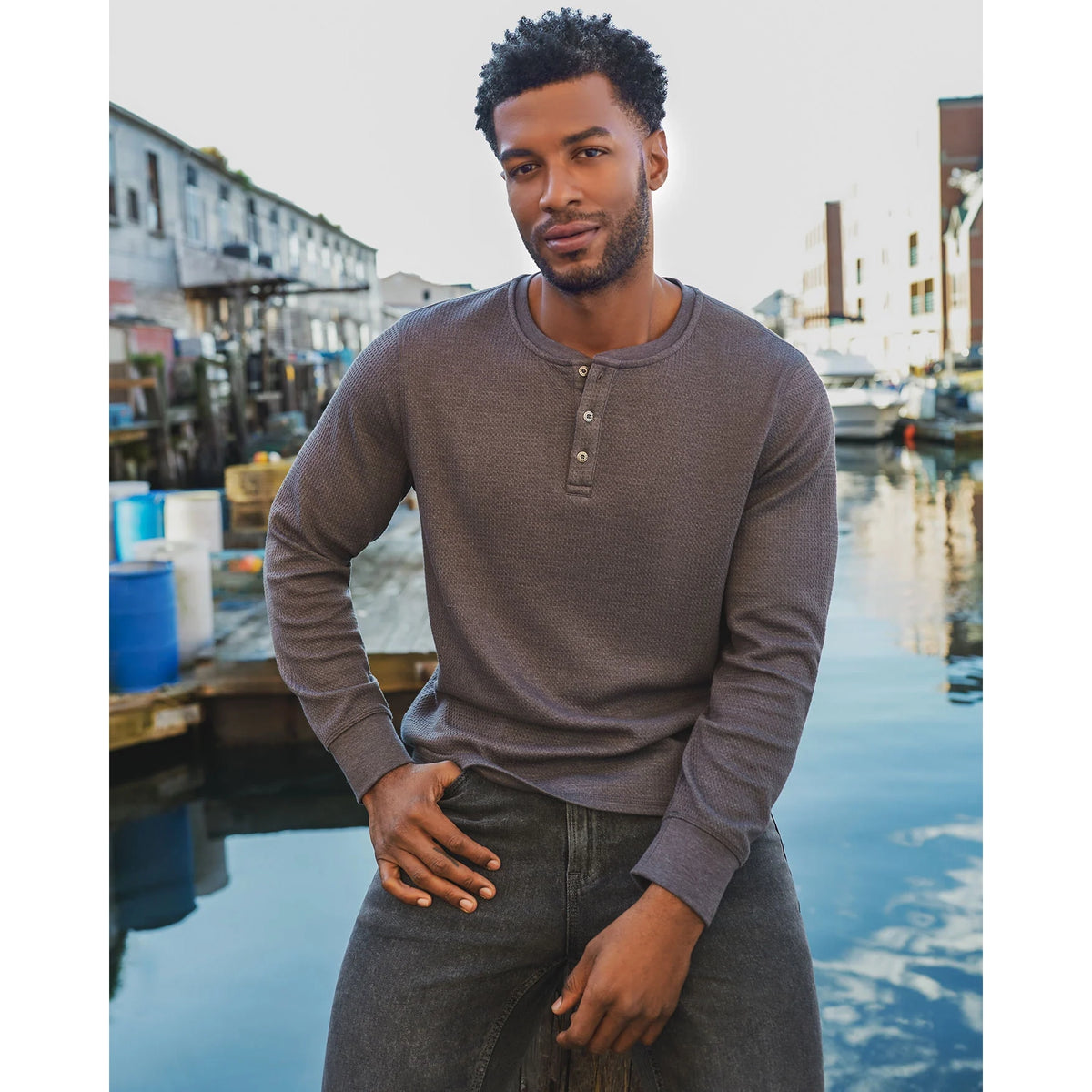Flag & Anthem - Chatsworth Long Sleeve Soft Waffle Henley Flag & Anthem - Chatsworth Long Sleeve Soft Waffle Henley