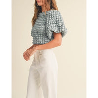 Miou Muse - Textured Balloon Sleeve Blouse - Dusty Blue
