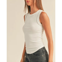 Miou Muse - Washed Color Ribbed Tank - White