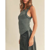 Miou Muse - Washed Color Ribbed Tank - Washed Charcoal