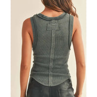 Miou Muse - Washed Color Ribbed Tank - Washed Charcoal