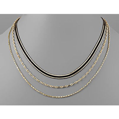3 Layer Chain Necklace - Black and Gold