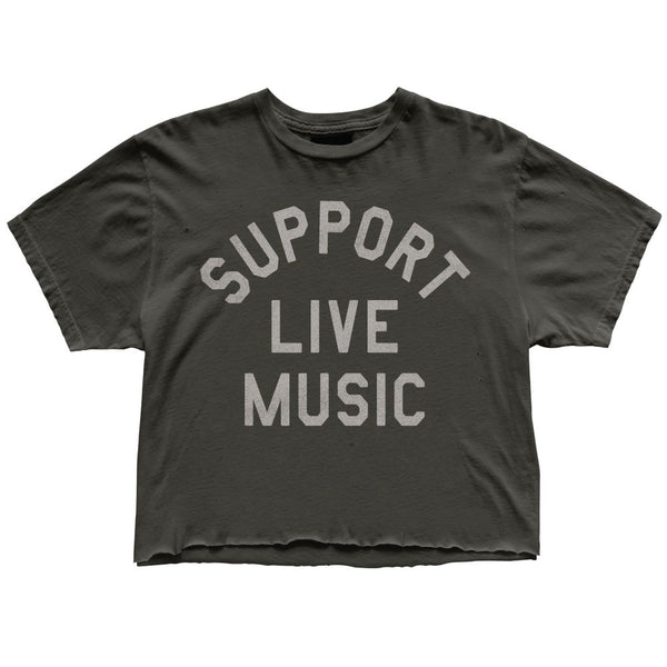 Retro Brand - Support Live Music Crop Tee - Vintage Black
