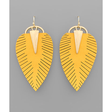 Yellow Leather Leaf Earrings