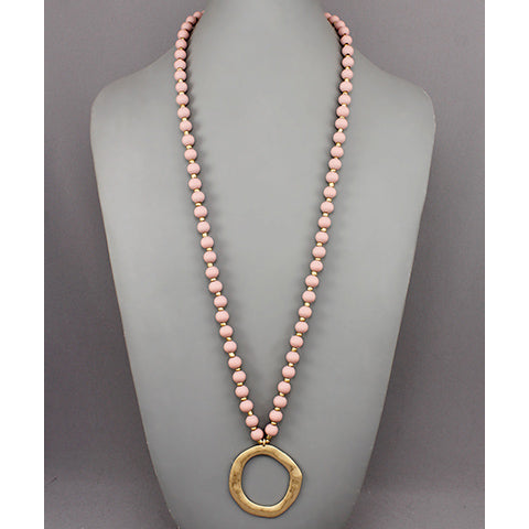 Dusty Pink Circle Pendant Bead Necklace