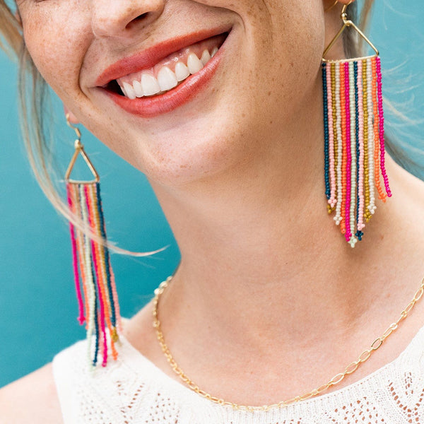 Ink + Alloy - Emilie Vertical Stripe Beaded Fringe Earrings - Rainbow