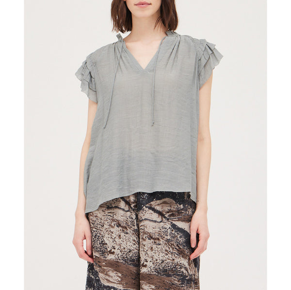 Grade & Gather - Ruffle Sleeve Blouse - Steel