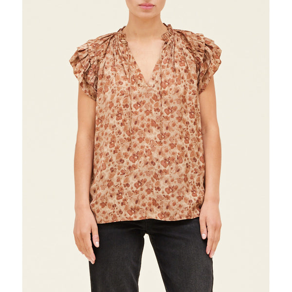 Grade & Gather - Ruffle Sleeve Blouse - Sepia