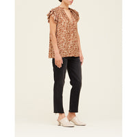 Grade & Gather - Ruffle Sleeve Blouse - Sepia