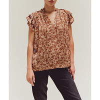 Grade & Gather - Ruffle Sleeve Blouse - Sepia