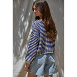 By Together - Simone Textured Striped Sweater - Natural Navy