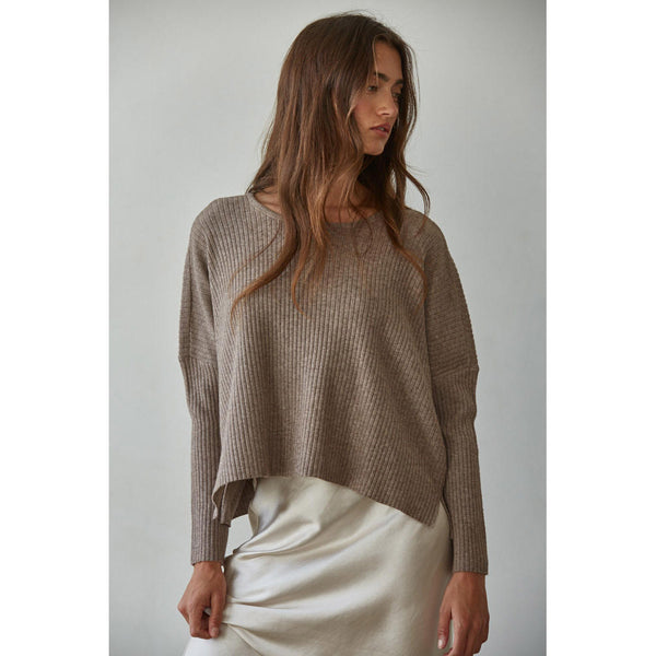 By Together - Apollo Ribbed Pullover Top - Dark Mocha