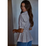 By Together - Francia Striped Peplum Shirt - Taupe