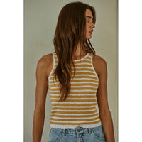 By Together - Knit Sweater Viscose Polyester Ribbed Striped Tank - Mustard White