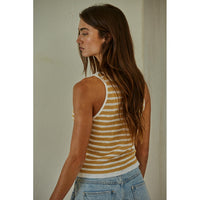 By Together - Knit Sweater Viscose Polyester Ribbed Striped Tank - Mustard White