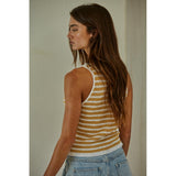 By Together - Knit Sweater Viscose Polyester Ribbed Striped Tank - Mustard White