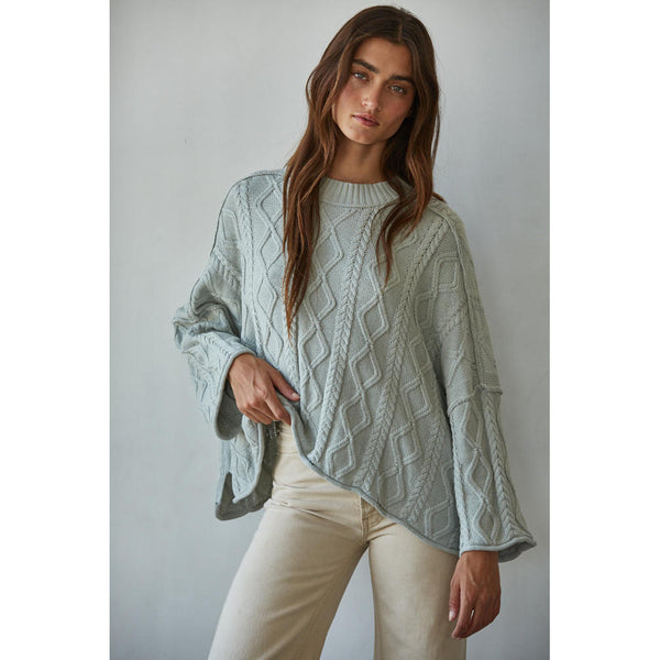 By Together - Lioness Cable Knit Sweater - Aqua Grey