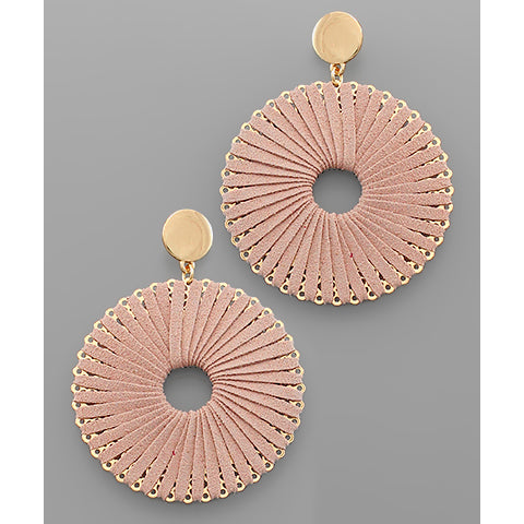 Suede Wrapped Circle Earrings - Dusty Pink