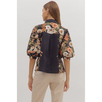 Entro - Floral Side Print 3/4 Sleeve - Black