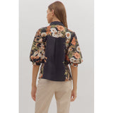 Entro - Floral Side Print 3/4 Sleeve - Black