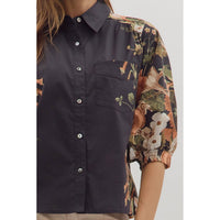 Entro - Floral Side Print 3/4 Sleeve - Black