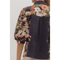 Entro - Floral Side Print 3/4 Sleeve - Black