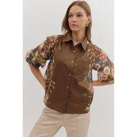 Entro - Floral Side Print 3/4 Sleeve - Brown