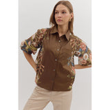 Entro - Floral Side Print 3/4 Sleeve - Brown
