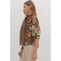 Entro - Floral Side Print 3/4 Sleeve - Brown
