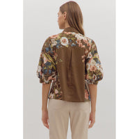 Entro - Floral Side Print 3/4 Sleeve - Brown