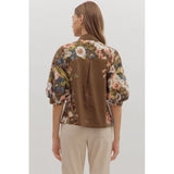 Entro - Floral Side Print 3/4 Sleeve - Brown