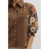Entro - Floral Side Print 3/4 Sleeve - Brown