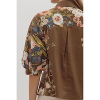 Entro - Floral Side Print 3/4 Sleeve - Brown