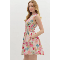 Entro - Floral Print Mini Dress with Front Zipper - Berry