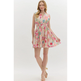 Entro - Floral Print Mini Dress with Front Zipper - Berry