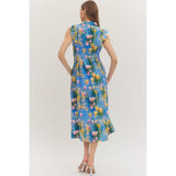 Entro - Botanical Midi with Front Zipper - Blue