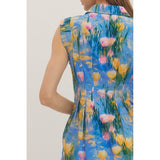Entro - Botanical Midi with Front Zipper - Blue