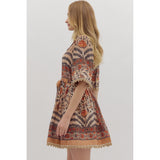 Entro - Botanical Print Belted Mini Dress - Charcoal
