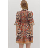 Entro - Botanical Print Belted Mini Dress - Charcoal
