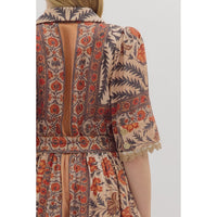 Entro - Botanical Print Belted Mini Dress - Charcoal