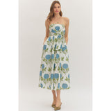 Entro - Botanical Strapless Midi - Blue