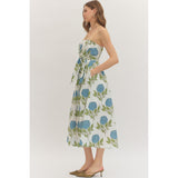 Entro - Botanical Strapless Midi - Blue